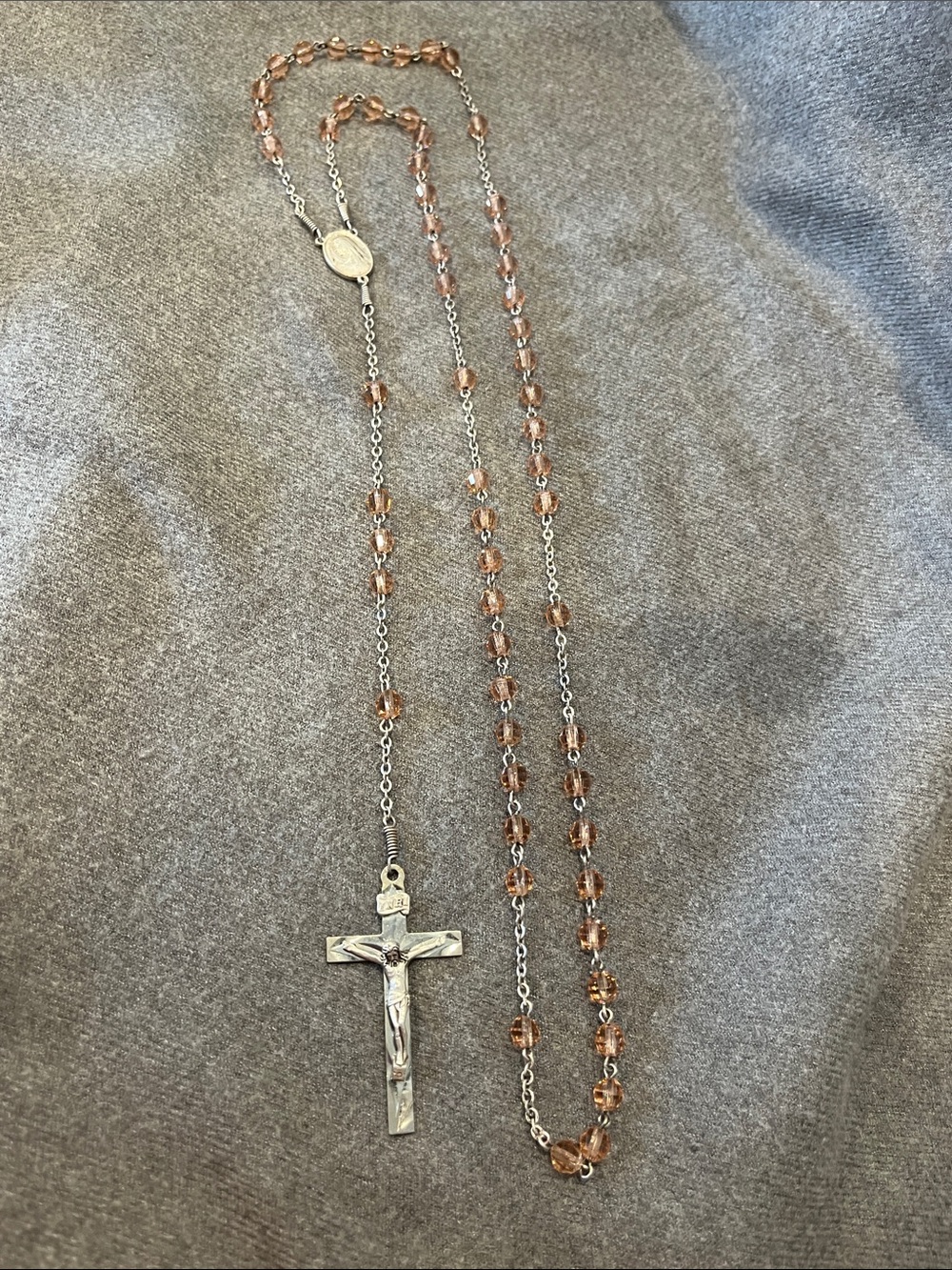 McVan Sterling Peach Crystal Bead Rosary